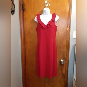 Lk Bennett Women's Red Sleeveless Ruffled Collar Polyester Dress Size 2